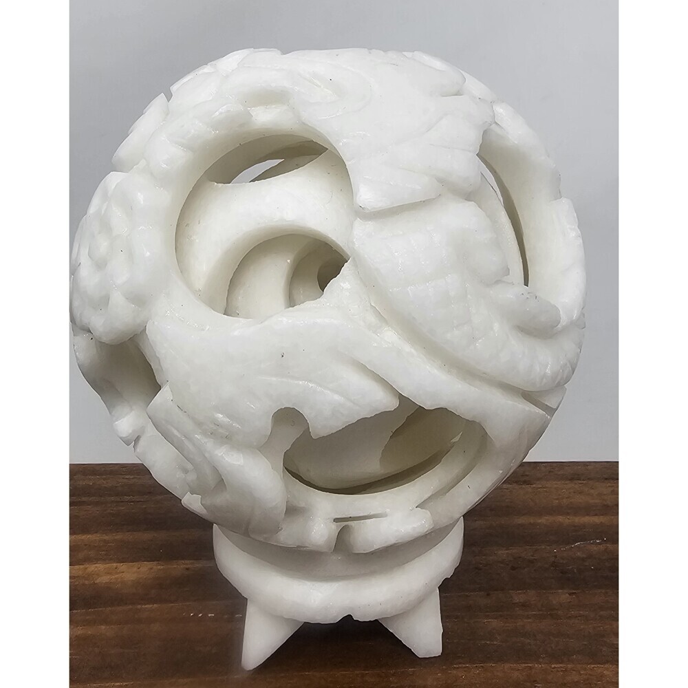 Hand Carved White Soapstone Linglong Generation Chinese Nesting Puzzle Ball - Picture 4 of 10